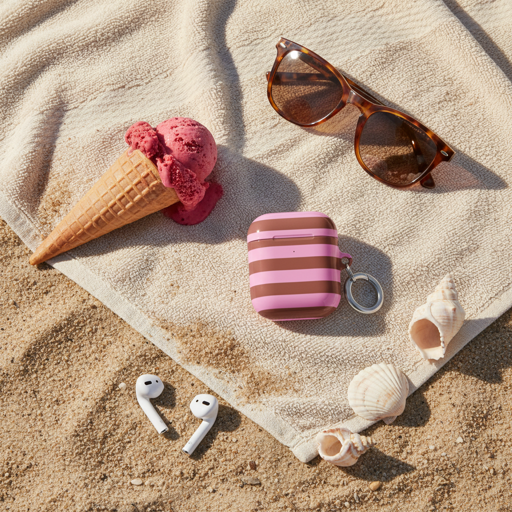 Raspberry Sorbet AirPods Case with Scattered AirPods